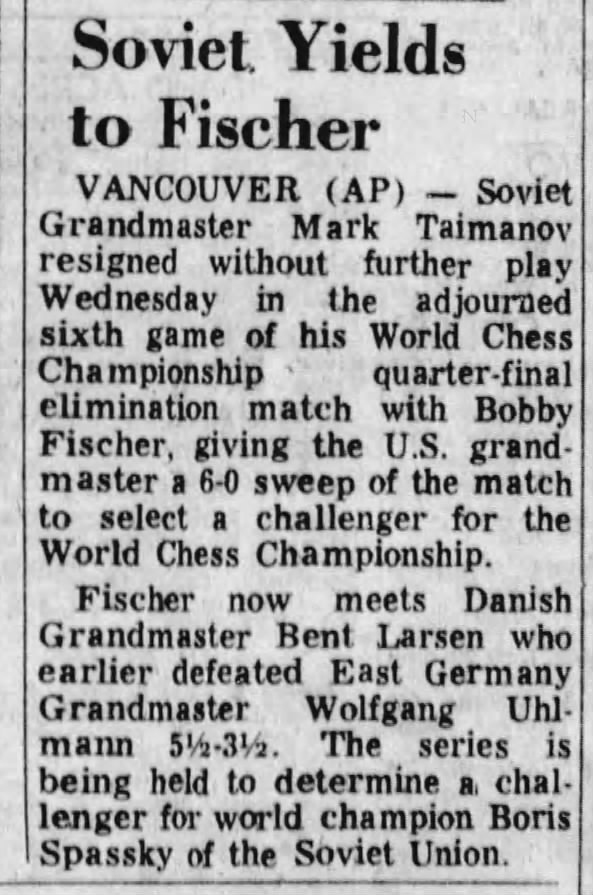 Soviet Yields to Fischer