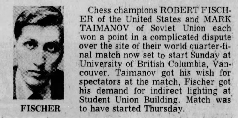 Chess Champions Robert Fischer and Mark Taimanov