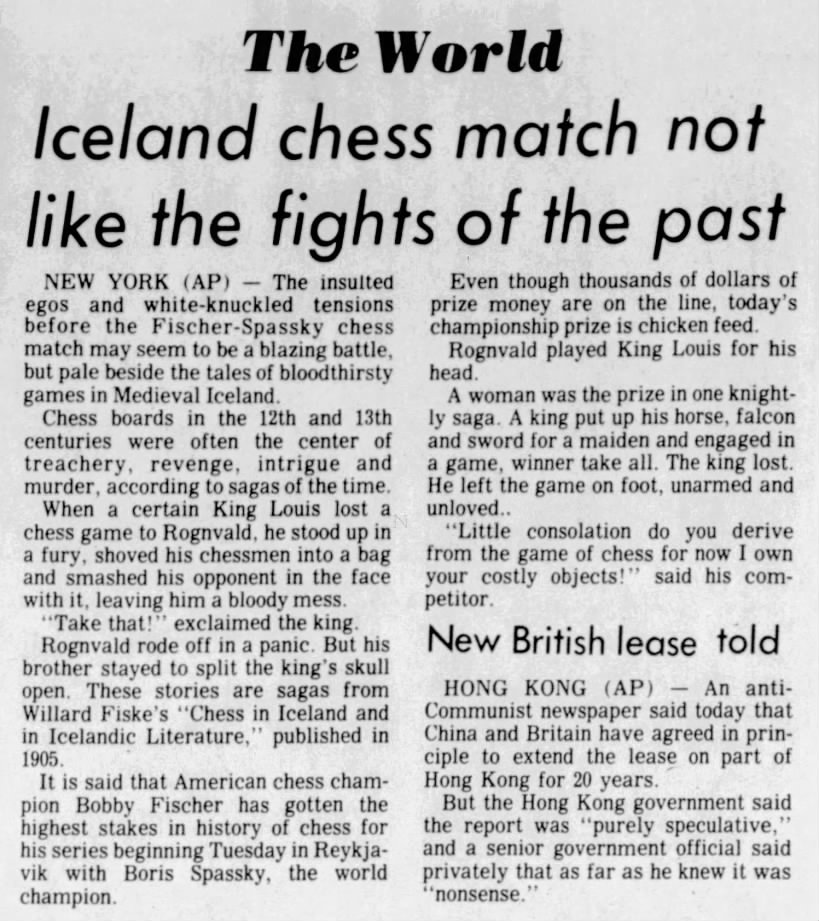 Iceland Chess Match Not Like the Fights of the Past