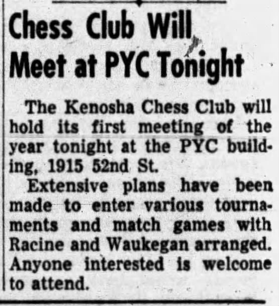 Chess Club Will Meet at PYC Tonight