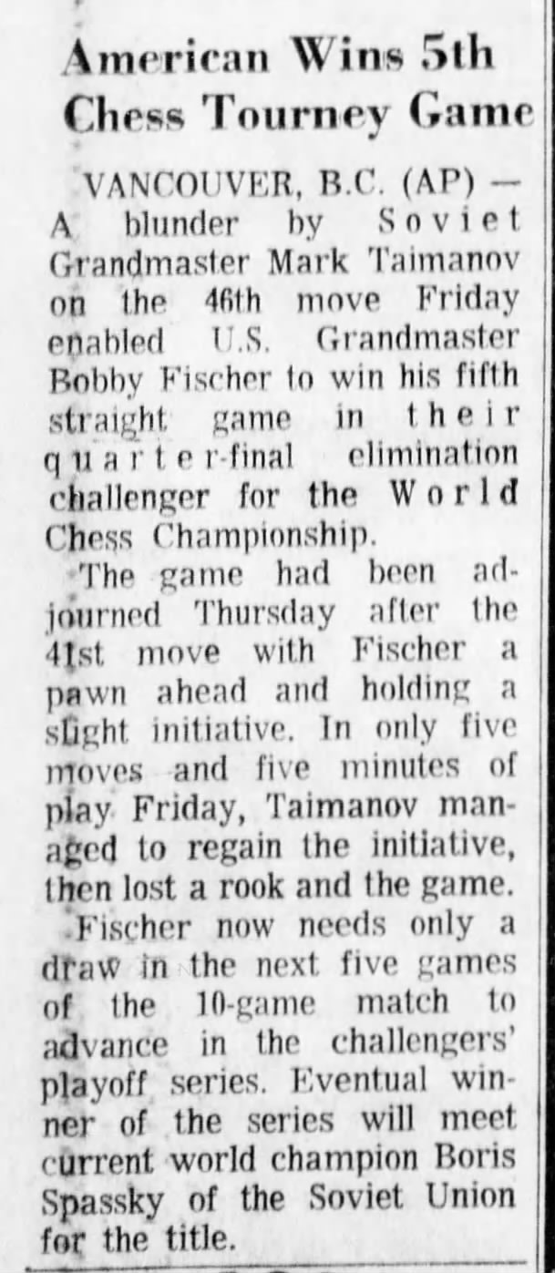 American Wins 5th Chess Tourney Game