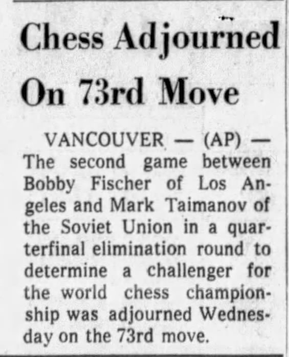 Chess Adjourned On 73rd Move