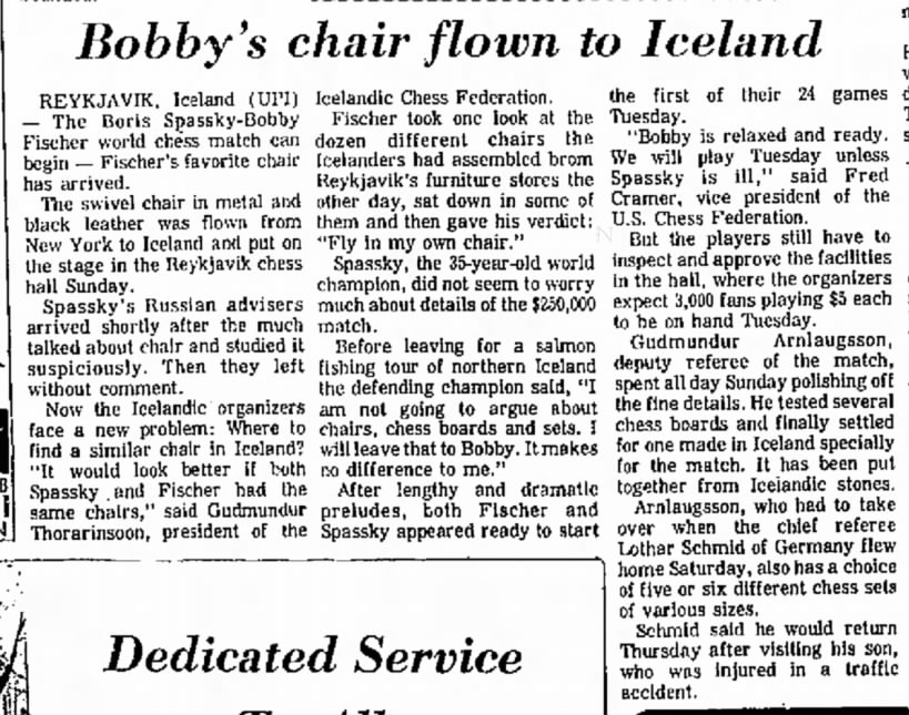 Bobby's Chair Flown to Iceland