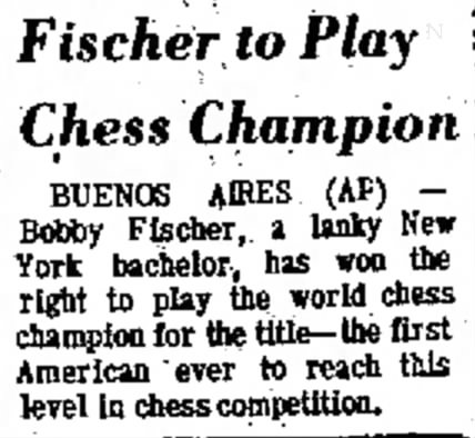 Fischer to Play Chess Champion