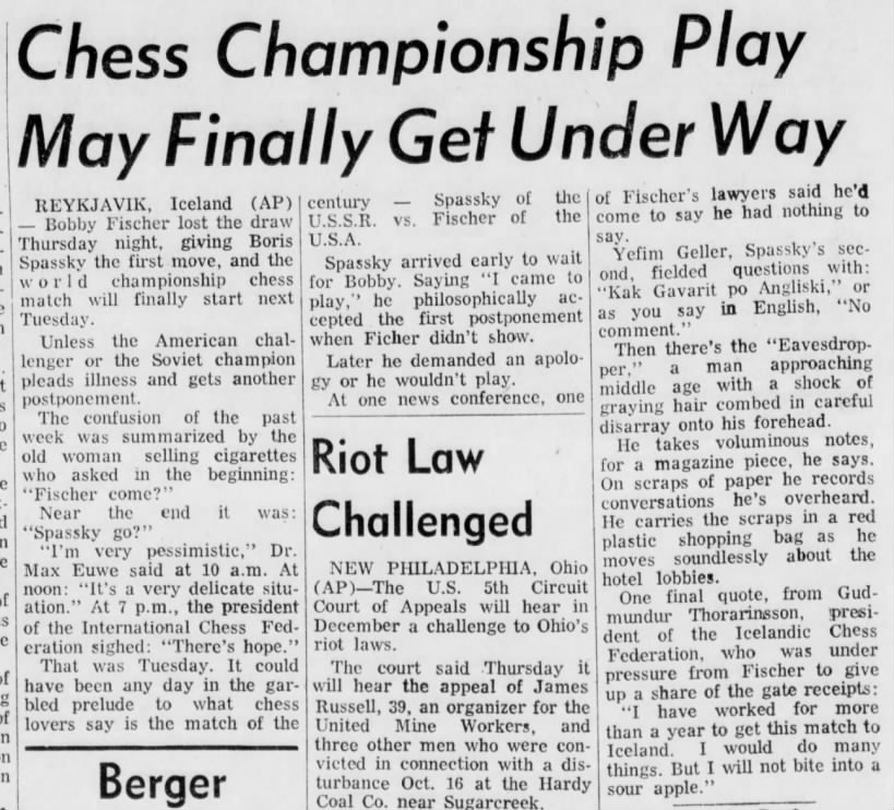 Chess Championship Play May Finally Get Under Way