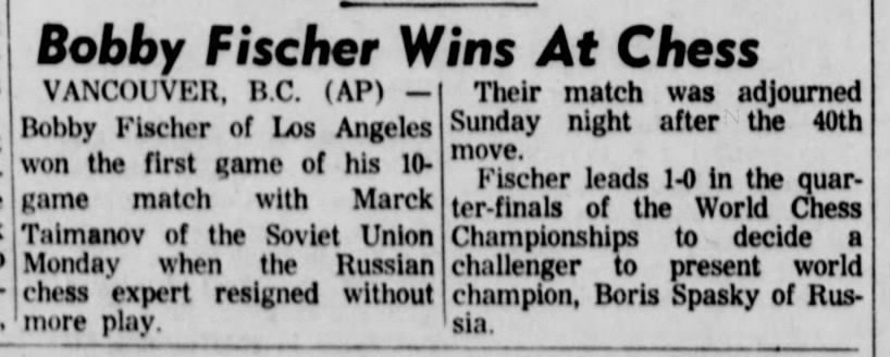 Bobby Fischer Wins At Chess