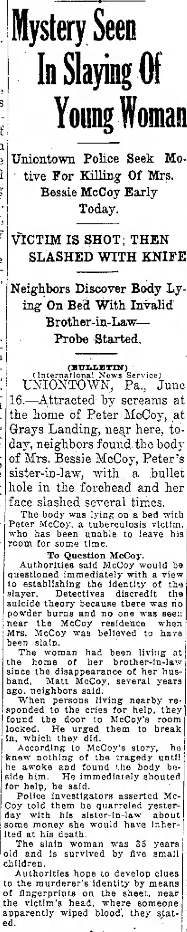 Death of Bessie McCoy