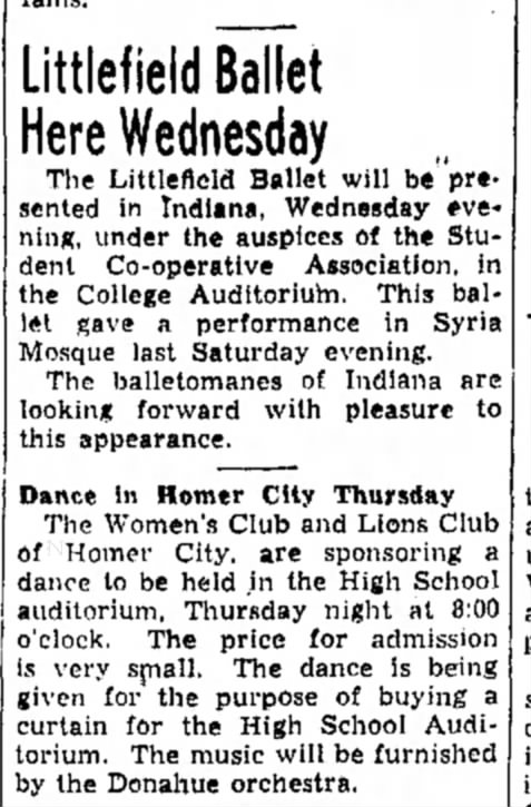 Littlefield Ballet/ Indiana 21 Jan 1941