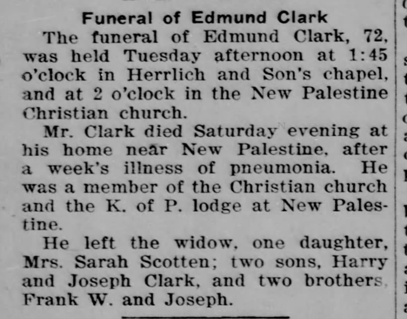 Edmund Clark Death notice, Death would have been, 8 May, 1926