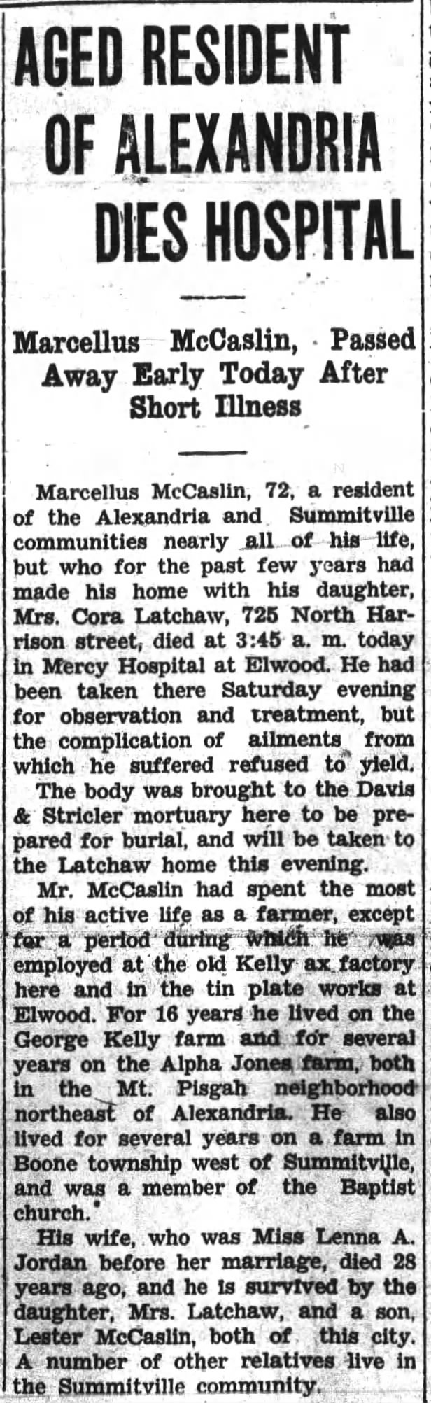 Marcellus McCaslin Alexandria Times-Tribune Monday August 12, 1935 page 1 column 4