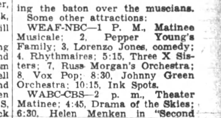 NBC Radio lineup Aug. 24,1937