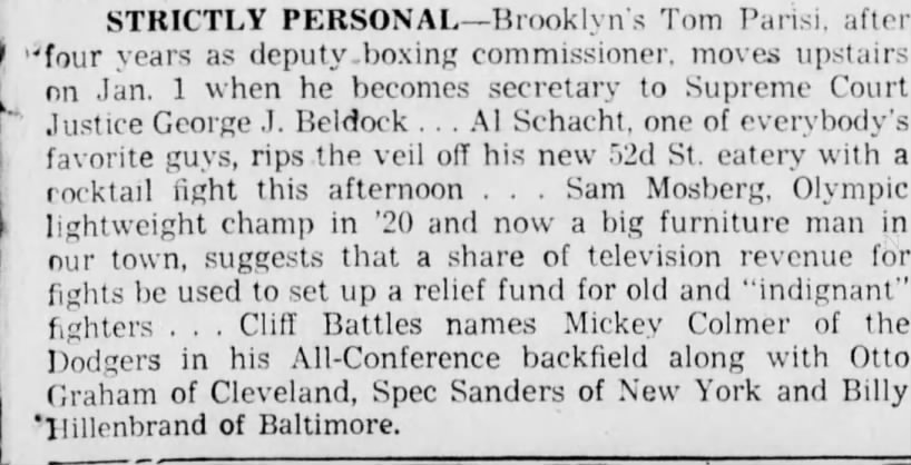 Sam Mosberg, Brooklyn Daily Eagle, 8 Dec 1947, p. 18