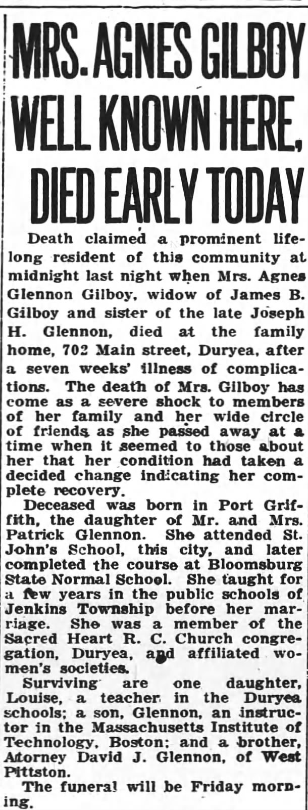 Agness Glennon Gilboy obituary