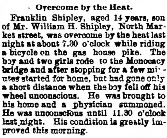 Franklin Shipley Overcome by Heat-The News Tuesday 14 Aug 1900
