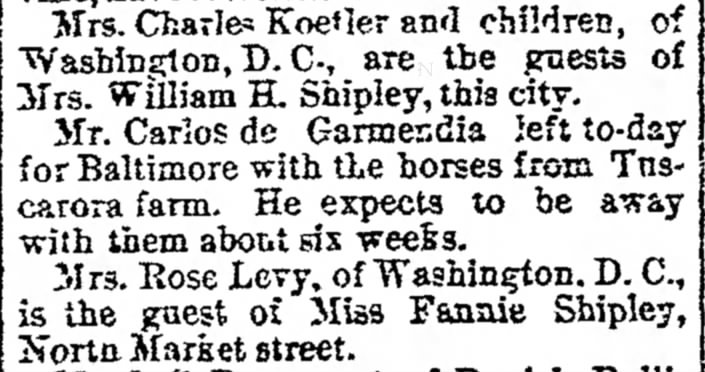 Kettler-Shipley Families Visit-The News Tuesday 1 Sep 1891