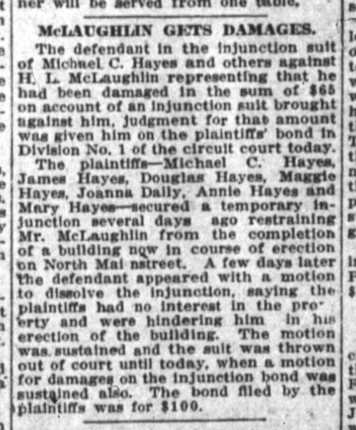 Hayes siblings' suit against McLaughlin in Springfield Republican 24 June 1911 pg 8