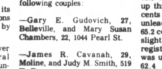 Gary Gudovich and Mary Susan Chambers marriage Aug 1976
