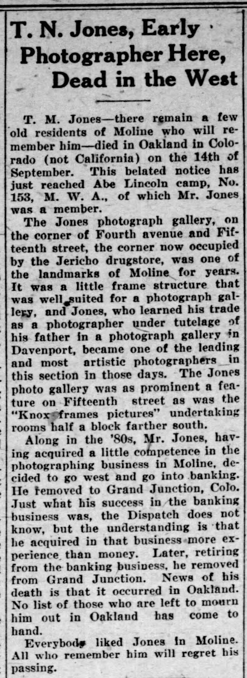 T. M. Jones death 1918
