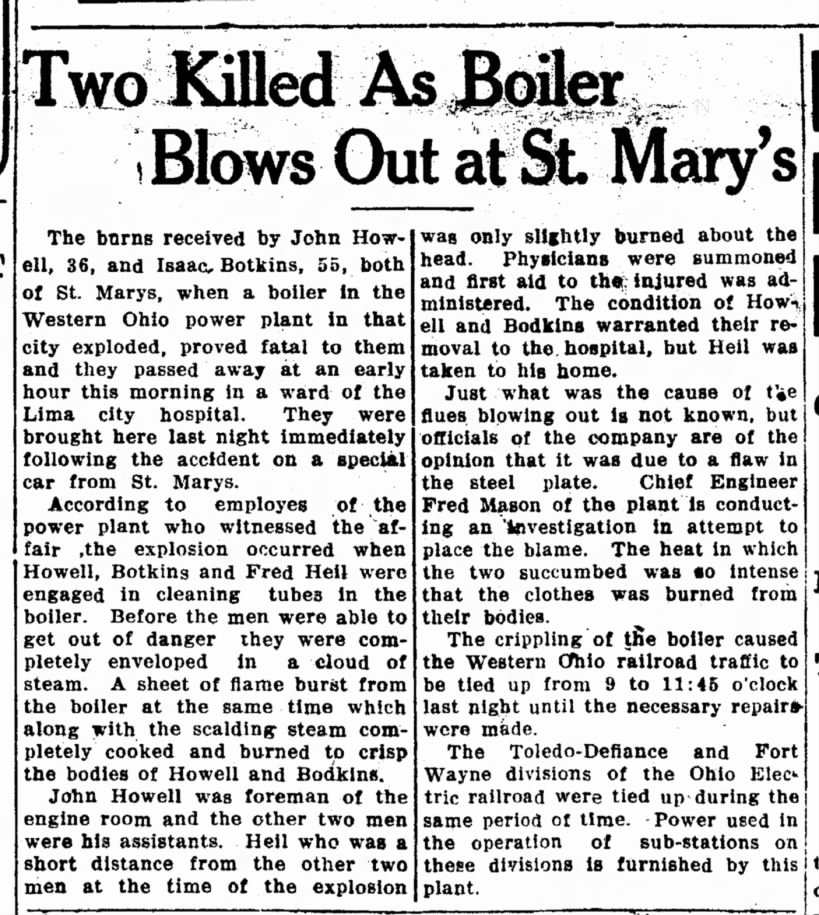The Lima News, Lima, Ohio, 25 July 1916, page 1 - Isaac Botkins death