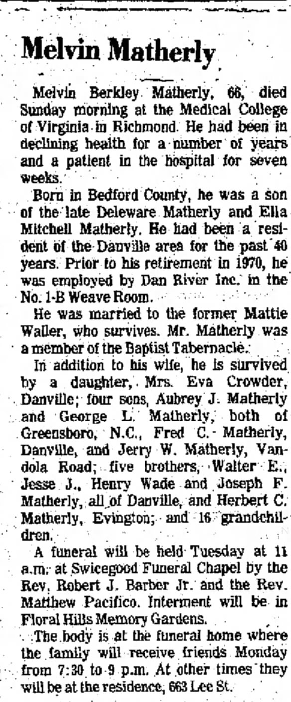 The Danville Register Melvin Matherly 19 Sep 1977