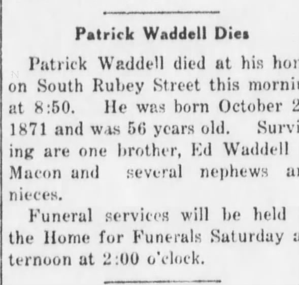 Patrick Waddell dies 1871