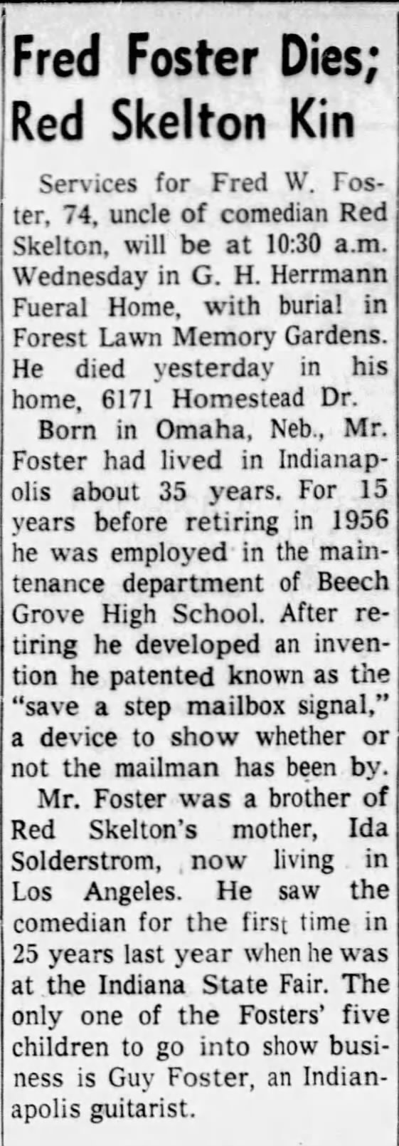 Red's uncle Fred (Fields) Foster. Obit