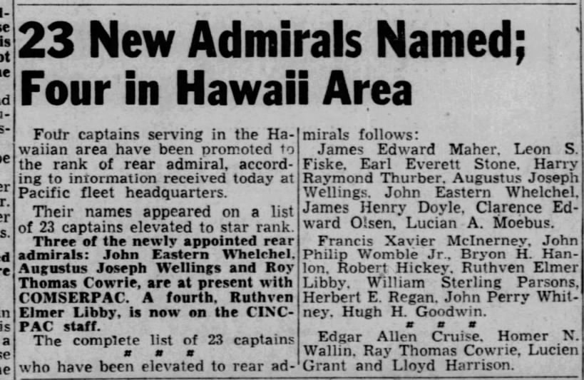 23 New Admirals Named; Four in Hawaii Area