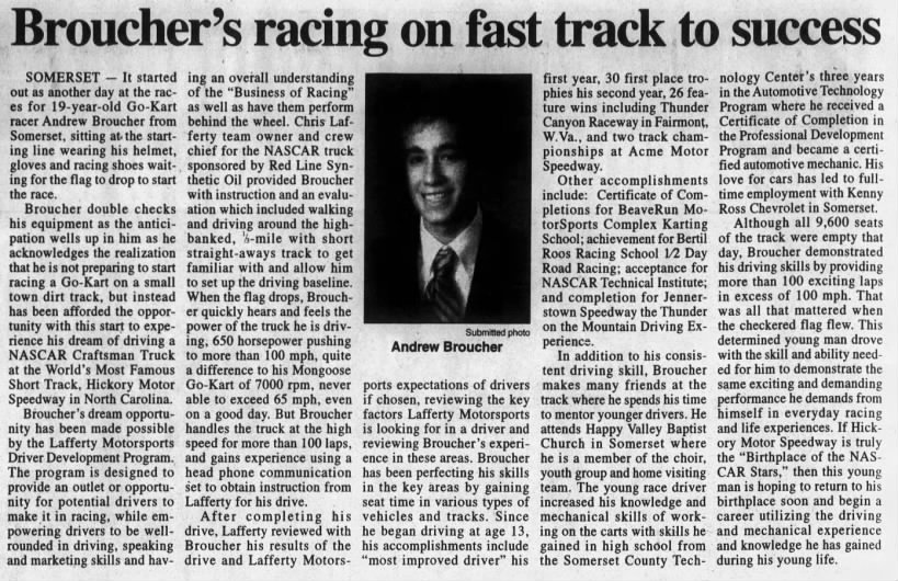 Broucher's racing on fast track to success