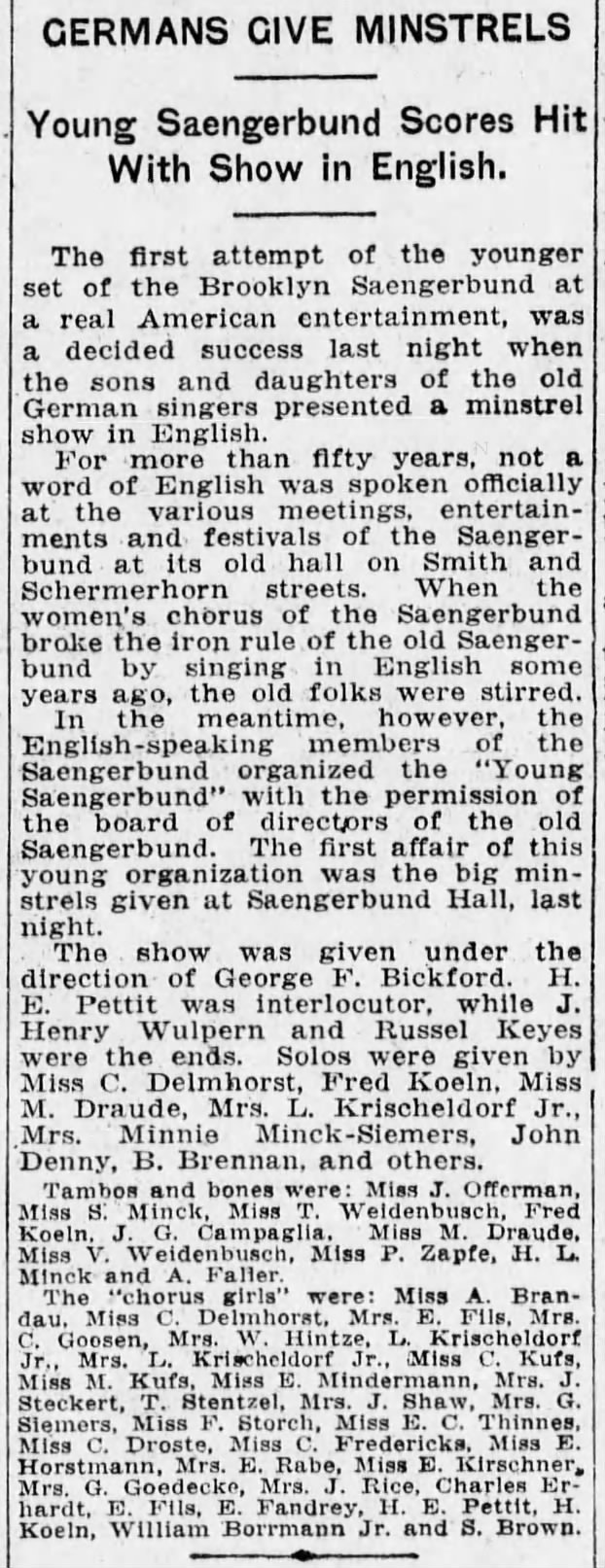 Uncle Fred and H. Koeln (grandpa) mentioned in this article about Saengerbund