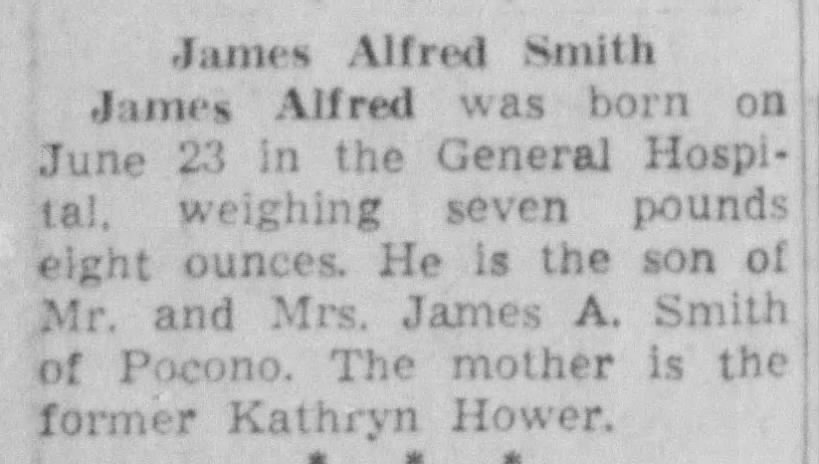 Pocono Record - 27 Jun 1958
James Alfred Smith - b 23 Jun 1958