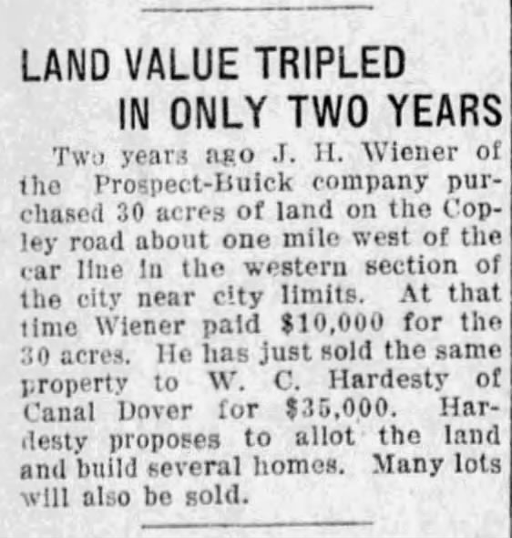 Walter Collins Hardesty (1879-1935) $35k purchase of 30 acres, plan to build homes