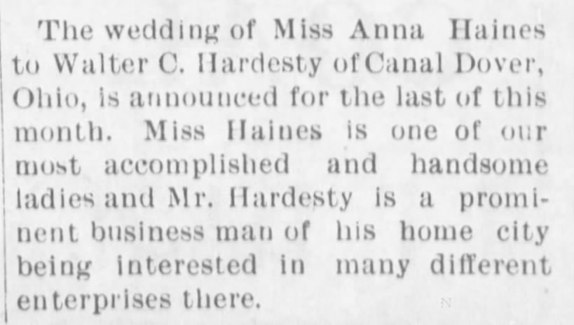 Anna Haines (1881-1931) marries Walter Collins Hardesty (1879-1935)