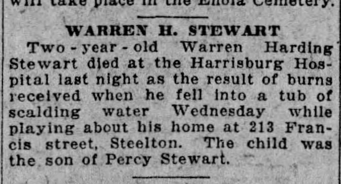 Warren Harding Stewart died.