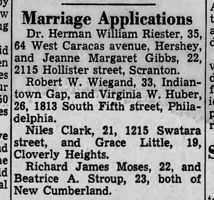 August 7, 1941 marriage application