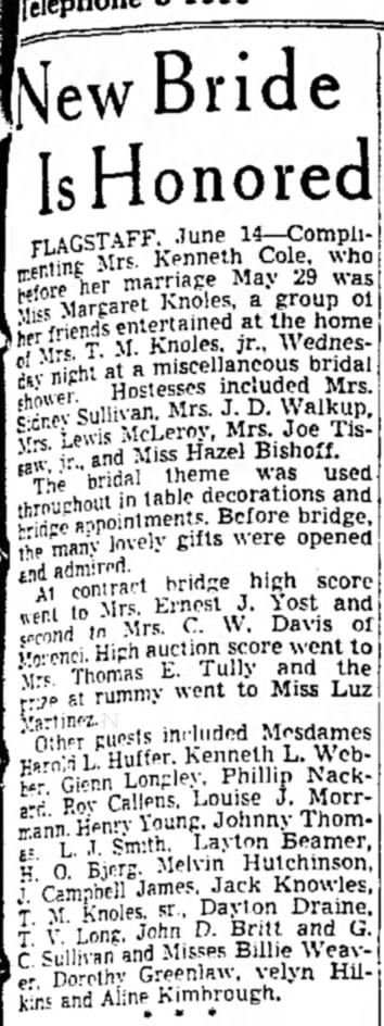 Margaret Knoles 15 June 1940 Arizona