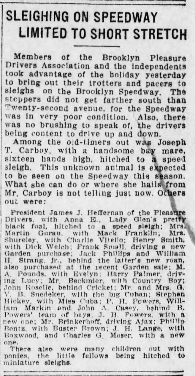 "Brooklyn Pleasure Drivers Association" and "Henry Smith" 23 Feb 1911