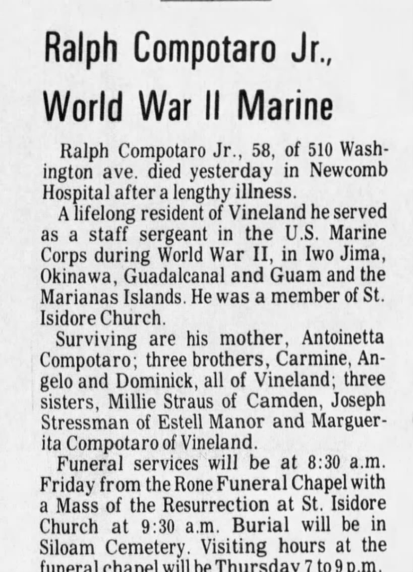 Dec 26, 1973, Vineland Times, Ralph Compotaro Jr.