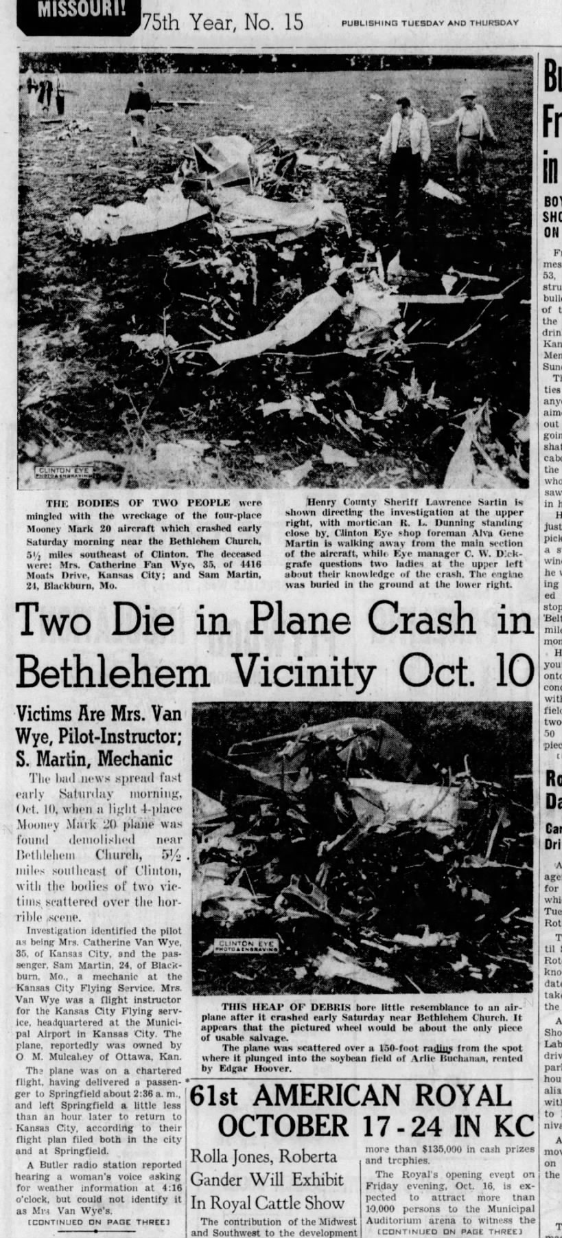 Catherine Callaghan Van Wye plane crash, pg. 1