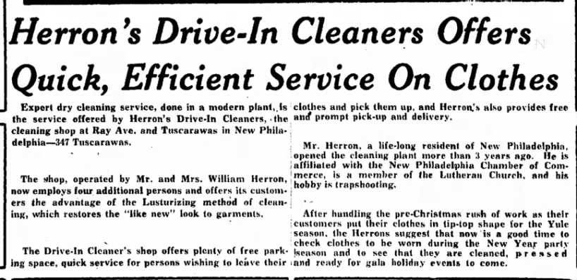 Wm Herron 1958 New Philadelphia Ohio Dry Cleaners... ? relations