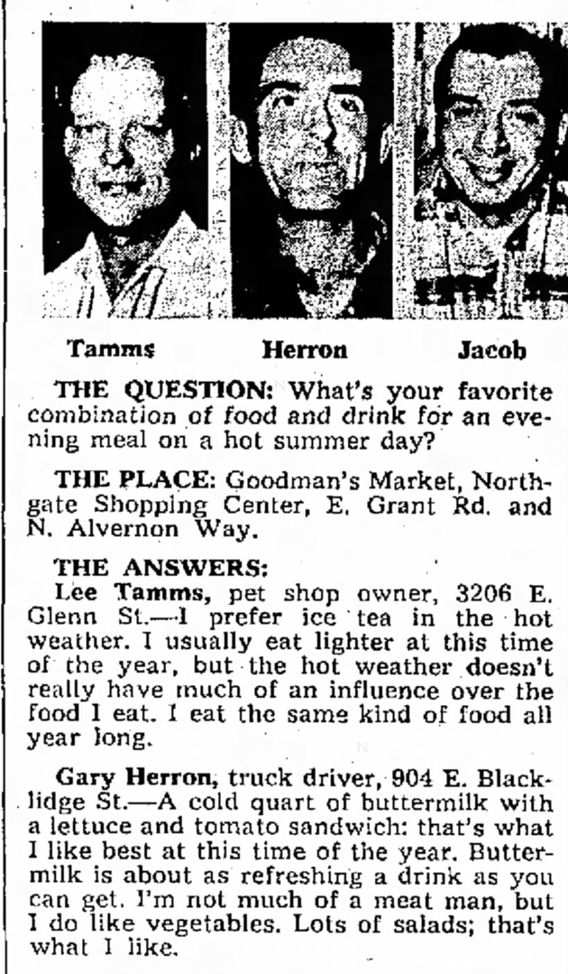 Gary Herron interview on favorite meal June 1963