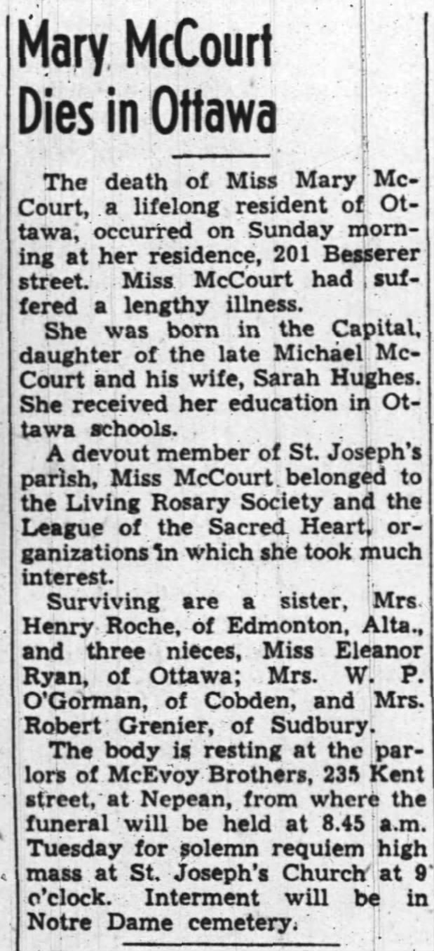 Mary McCourt Obituary