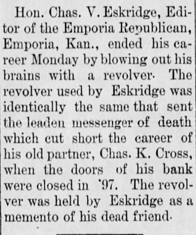 Article about gun Eskridge shot himself with