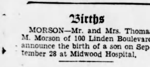 birth of male Morson (son of Thomas Murray Morson)