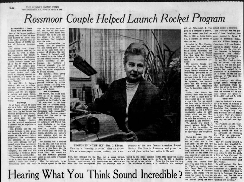 Rossmoor Couple Helped Launch Rocket Program (profile of Leatrice Pendray and G Edward Pendray)