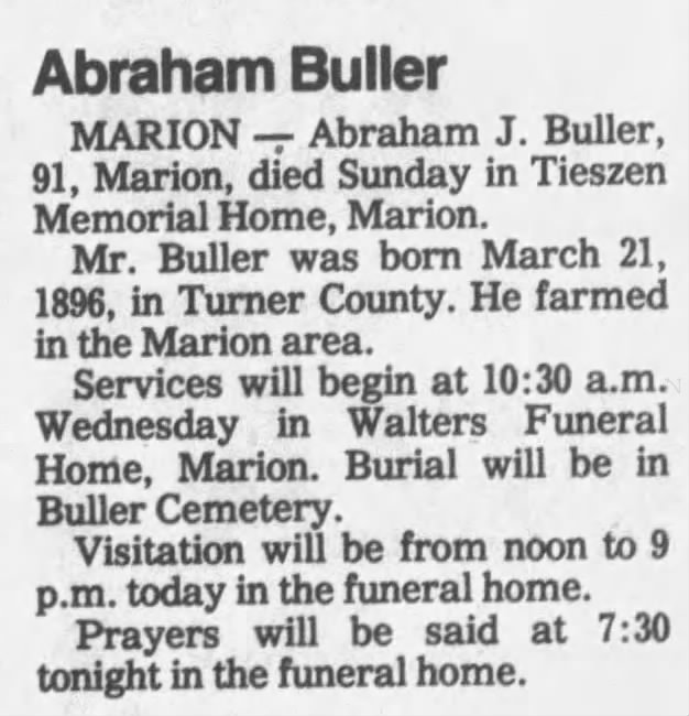 Abraham Buller Obituary