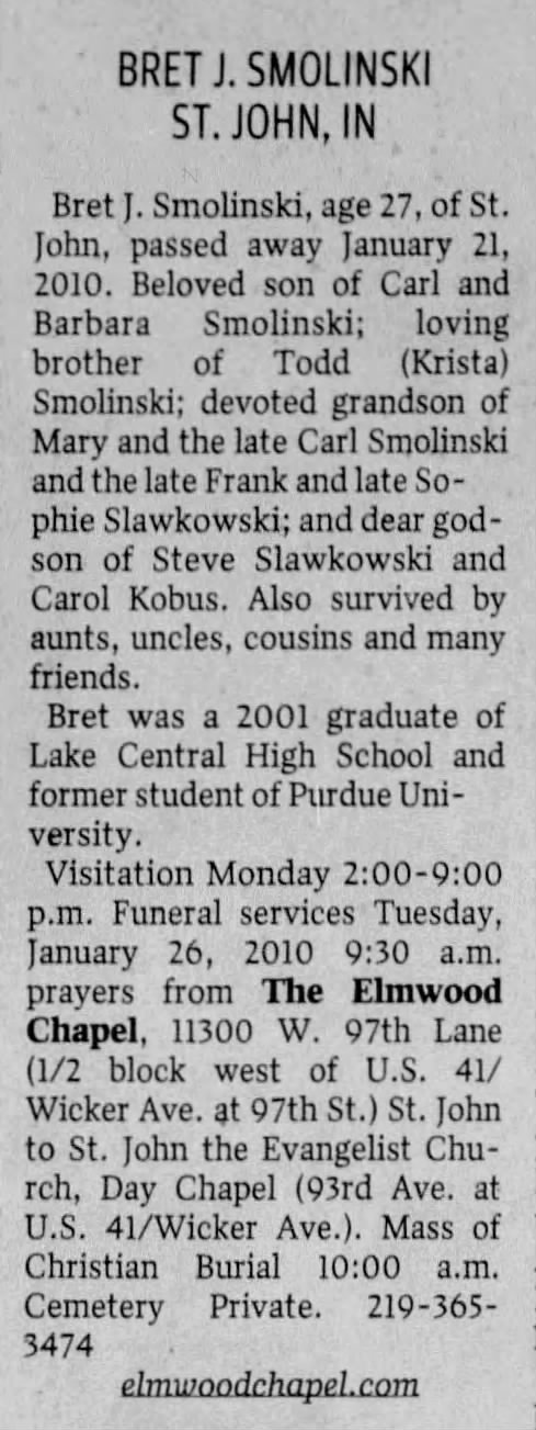 Bret J Smolinski Obituary