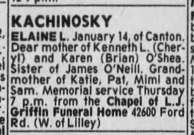 Elaine L Kachinosky Obituary