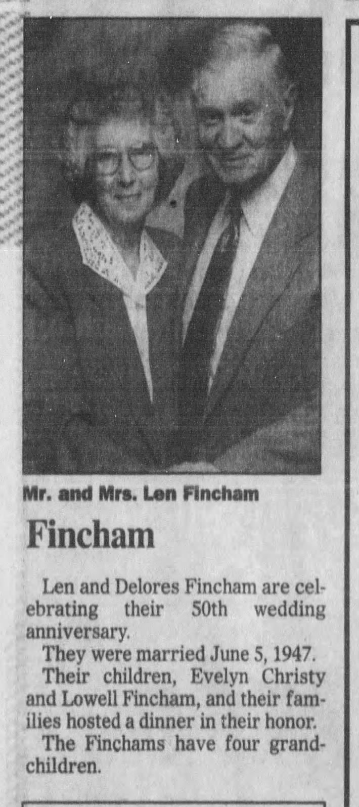 Len & Delores Fincham. 50th Wedding Anniversary. 14 Jun 1997