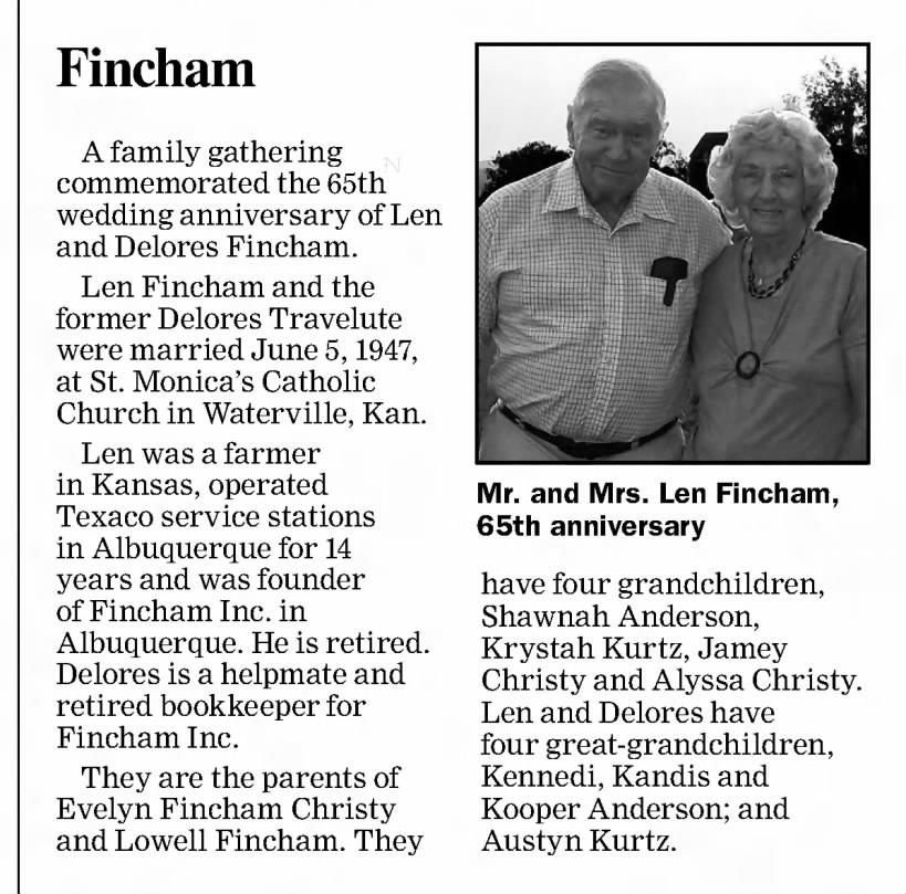 Len & Dolores Fincham. 65th Wedding Anniversary. 18 Jul 2012.
