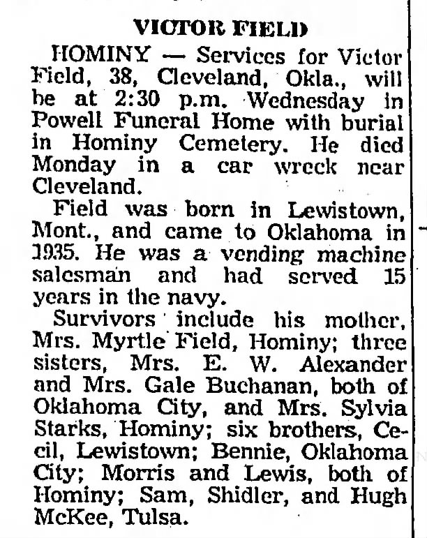 Victor Field, 38. Funeral Service. 3 Aug 1965